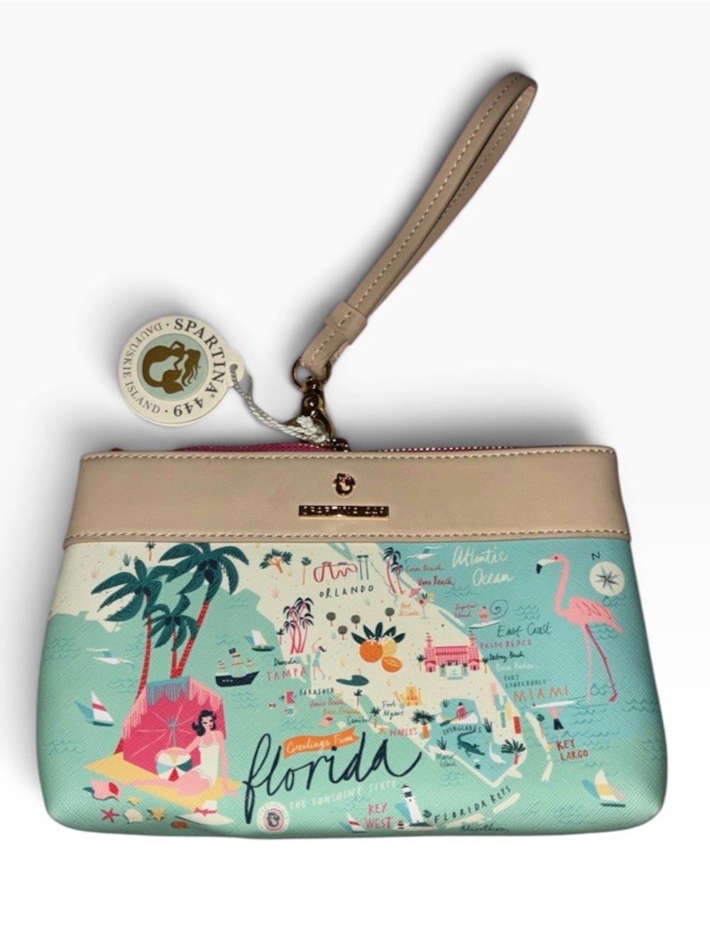 NWT Spartina 449 Florida Map Wristlet - Beige & Aqua
